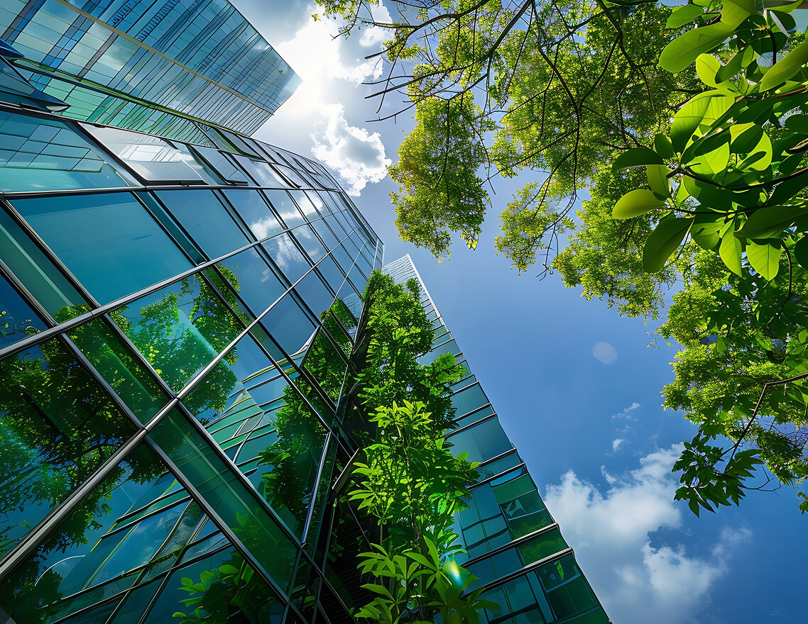Glass building surrounded by trees, reflecting JCR’s focus on sustainable pharmaceutical practices